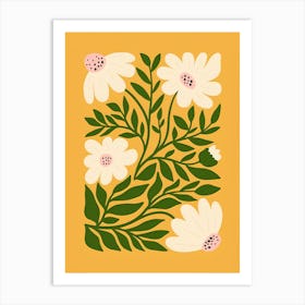 Daisies On Yellow Background Art Print