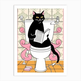 Black Cat Reading A Book Art Print