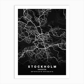 Stockholm Sweden Black Map Art Print