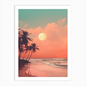 A Pink And Orange Sunset On A Beach 1 Art Print