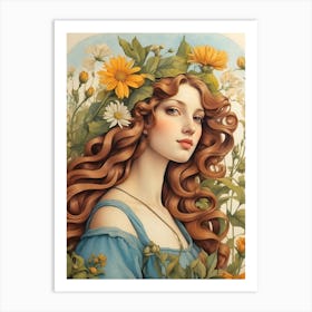 Girl With Flowers 19 Art Print