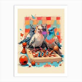 Pigeons Playing Chess Art Print