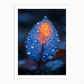 Blue Leaf With Dew Drops Art Print