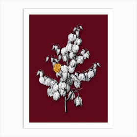 Vintage Aloe Yucca Black and White Gold Leaf Floral Art on Burgundy Red n.0743 Art Print