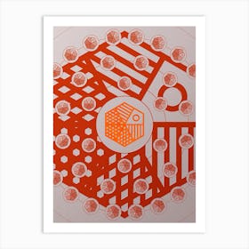 Geometric Abstract Glyph Circle Array in Tomato Red n.0198 Art Print