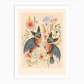 Folksy Floral Animal Drawing Bat 2 Poster Art Print