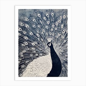 Navy Blue Peacock Feather Portrait 2 Art Print