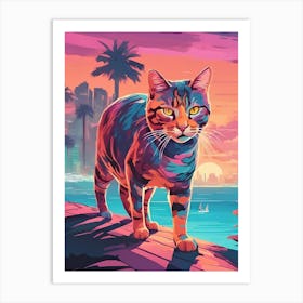 Cat At Sunset Art Print