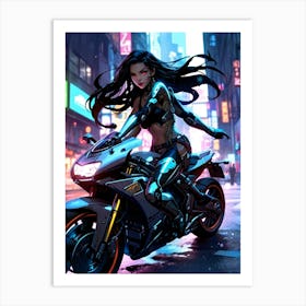 Girl On A Motorcycle Art Print