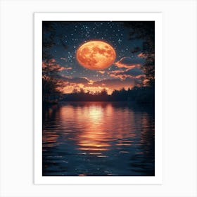 Full Moon Over Lake 17 Art Print