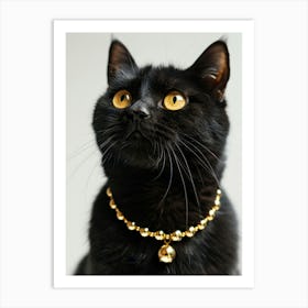 Black Cat With Gold Collar 1 Art Print