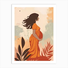 Pregnant Woman In Orange Dress Art Print