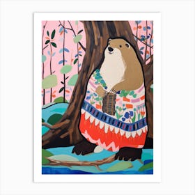 Maximalist Animal Painting Beaver 2 Art Print