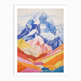 Huascaran Peru 2 Colourful Mountain Illustration Art Print