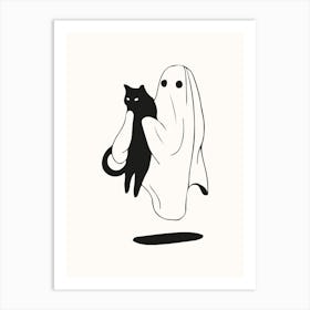 Ghost & Cat Halloween Poster Art Print