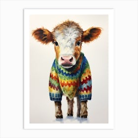 Baby Animal Wearing Sweater Cow 1 Art Print