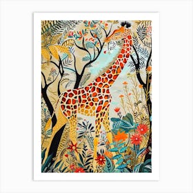 Giraffe In The Wild Leaf Illustration 3 Art Print