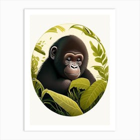Baby Gorilla Playing, Gorillas Cute Kawaii Art Print