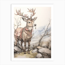 Storybook Animal Watercolour Reindeer 1 Art Print