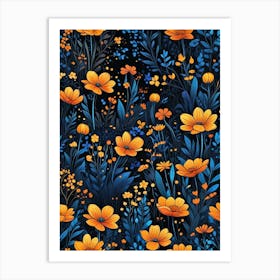 Floral Night Garden Scene (7) Art Print