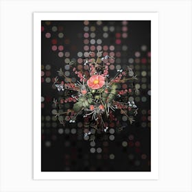 Vintage Japanese Rose Botanical Wreath on Dot Bokeh Pattern n.0700 Art Print