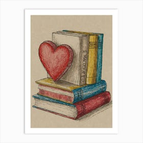 Heart On Books Art Print