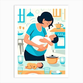 Mother And Baby In The Kitchen Art Print