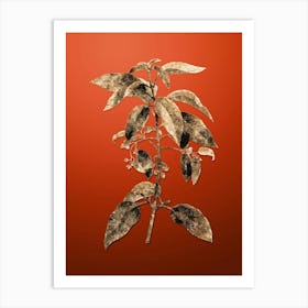 Gold Botanical Chilean Wineberry Branch on Tomato Red n.4668 Art Print