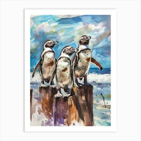 Humboldt Penguin Stewart Island Ulva Island Watercolour Painting 3 Art Print