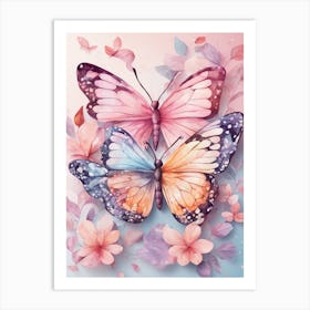Beautiful Butterfly With Flower Background Art Print