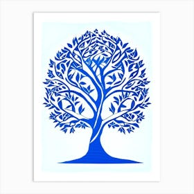 Tree Of Knowledge Symbol Blue And White Line Drawing Art Print