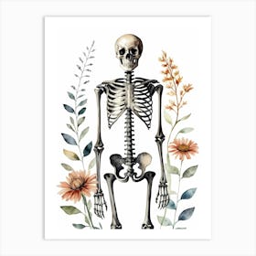 Floral Skeleton Watercolor Painting (36) Art Print