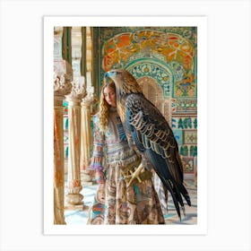 Eagle with a bohemian woman Art Print