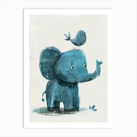 Small Joyful Elephant With A Bird On Its Head 15 Art Print