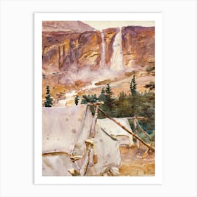 Camp And Waterfall Art Print