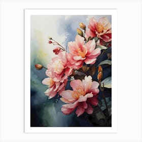 Pink Flowers Watercolor Painting Art Print