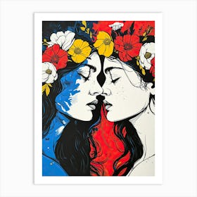 Two Women Kissing, Pop Art Art Print