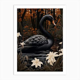 Dark And Moody Botanical Swan 2 Art Print