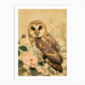 Tawny Owl Japanese Painting 1 Art Print