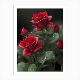 Red Roses At Rainy With Water Droplets Vertical Composition 32 Art Print