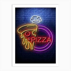 Pizza — Neon food sign, Food kitchen poster, photo art Art Print