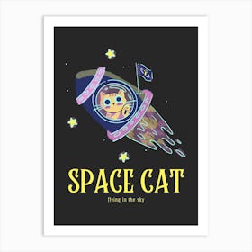 Space Cat Flying In The Sky Art Print