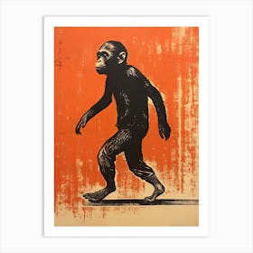 Monkey, Woodblock Animal  Drawing 1 Art Print