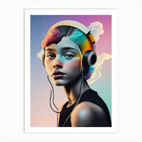 Girl With Headphones 15 Art Print