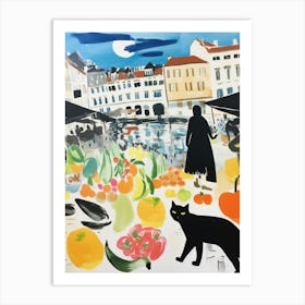 The Food Market In Lyon 4 Illustration Art Print