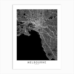 Melbourne Black And White Map Art Print
