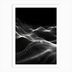 Abstract Background With Flowing Waves Of White Dots Against A Black Background, Creating A Sense Of Depth And Movement Art Print