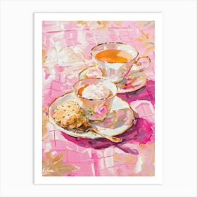 Pink Breakfast Food Tea And Biscuits 2 Art Print