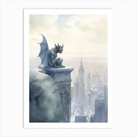 Gargoyle Watercolour In New York City 2 Art Print