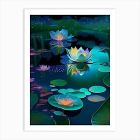 Pond With Lily Pads, Water, Waterscape Holographic 1 Art Print